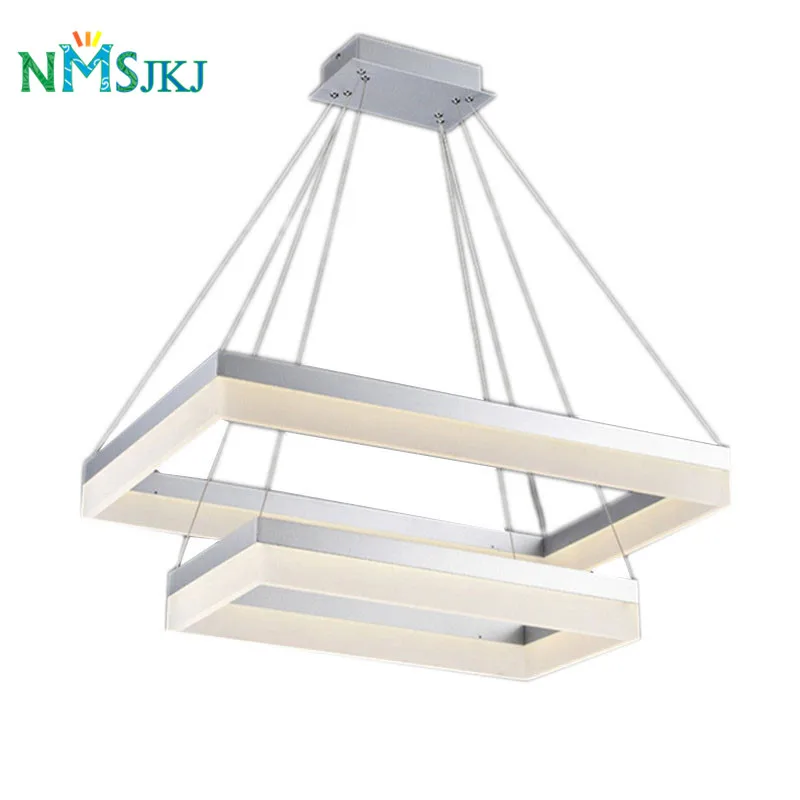 

New Arrival Rectangle LED Silver Chandelier Lighting Fixture Silver Large Hotel Project Lighting White