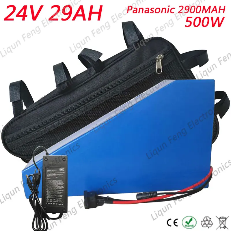 Clearance Free Customs Fee 500W 24V 29AH Ebike Battery 24V Triangle Lithium ion Battery 29AH use Panasonic 2900MAH cell 30A BMS 2A Charger 0