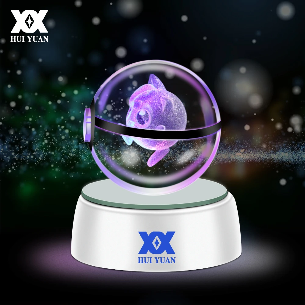 HUI YUAN 3D Crystal Ball LED Lamp For Pokemon Series Pikachu/Gengar/Jigglypuff 5CM Desktop Decoration Light Glass Ball HY-668