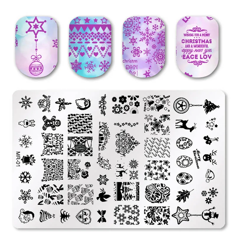 

1Pcs Rectangle Christmas Nail Art Stamping Plates Snowflake Pattern Manicure Image Template Festival New Year Nails Stencil