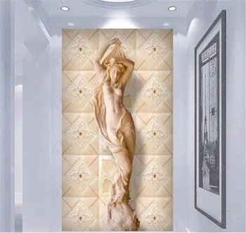 

Custom Wallpaper 3d European-Style Ceramic Sandstone Relief Half-Naked Beauty Indoor Porch Background Wall Decoration Mural Wal