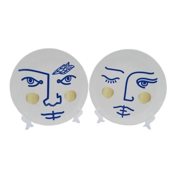 

Spain Style Face Decorative Plate Human Simple Line Face Dish Desk Display Ceramic Craft Abstract Plate Painting for Home Decor
