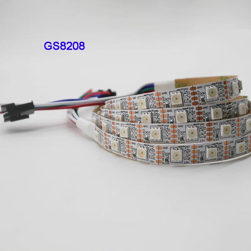 

DC12V 1m/3m/5m GS8208 smart pixel led strip 30/60/144 pixels/leds/m,WS2811 Updated;5050 SMD RGB;IP30/IP65/IP67,Black/White PCB