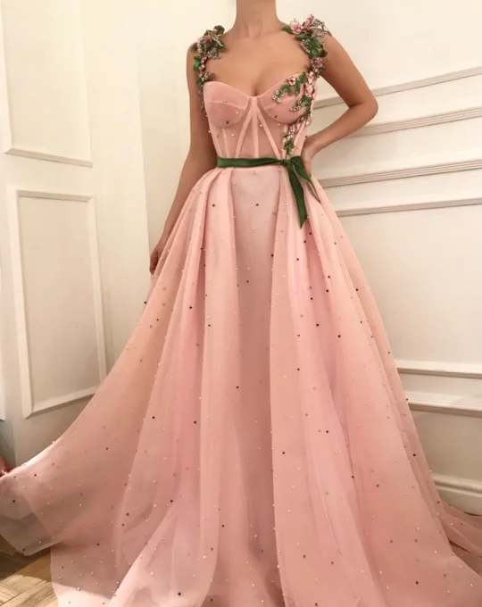 Robe De Soiree Longue 2020 Arabisch Roze Avondjurk Lange Formele Prom Dresses Bandjes 3D Bloem Applique Parel Sexy Party gown Robe De Soiree Longue 2020 Arabisch Roze Avondjurk Lange Formele Prom Dresses Bandjes 3D Bloem Applique Parel Sexy Party gown