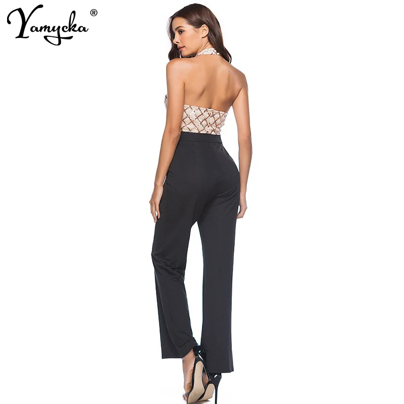 2019 New Listing Summer Gold Sequin Mosaic Bodysuit Women Sleeveless Backless Sexy Macacao Feminino Bandage Party Jumpsuit