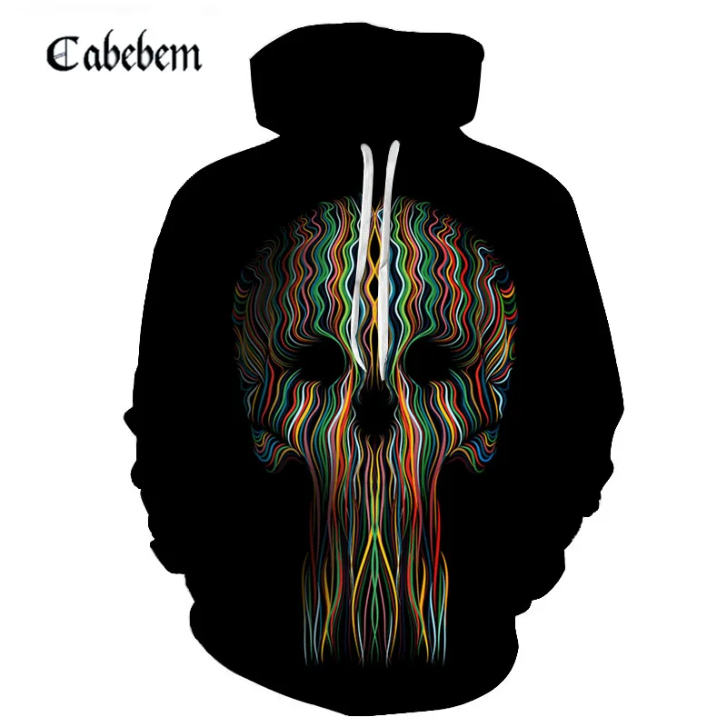 

3D skull stripe color stripe hoodie 3D hd printed sweatshirt casual and simple men's long-sleeve sportswear 2019 new autumn