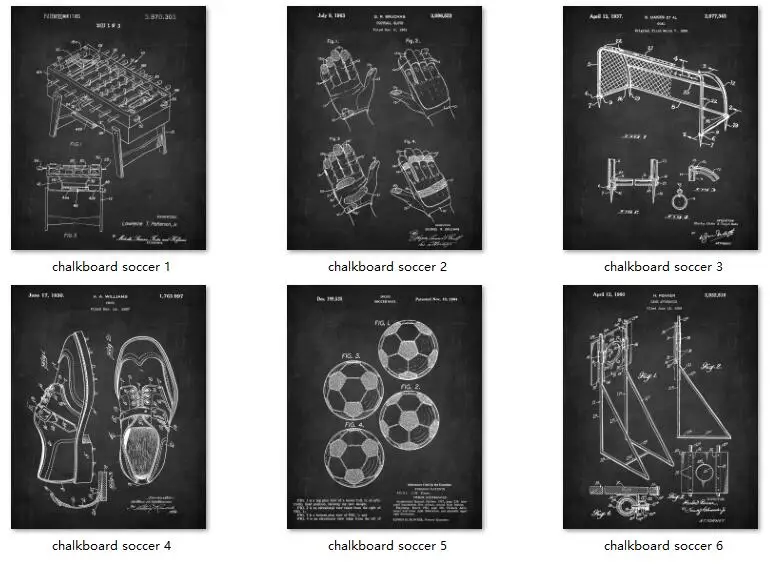 Футбол Европейский Футбол патент искусство 6 в 1 Набор Винтажный патент арт принты плакат без рамы/футбольный клуб Декор стен - Цвет: chalkboard art