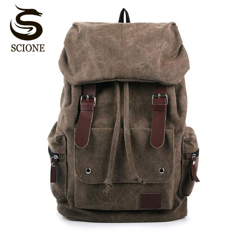  Hot Casual Men Canvas Travel Backpack Men's Vintage Student School Bag Big Laptop Rucksack Canvas D