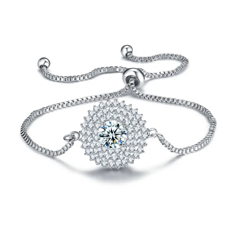 

Flower Charm Adjustable Bracelets For Women AAA Cubic Zirconia Silver Color Bracelet Femme Wedding Jewelry Valentines Day Gift