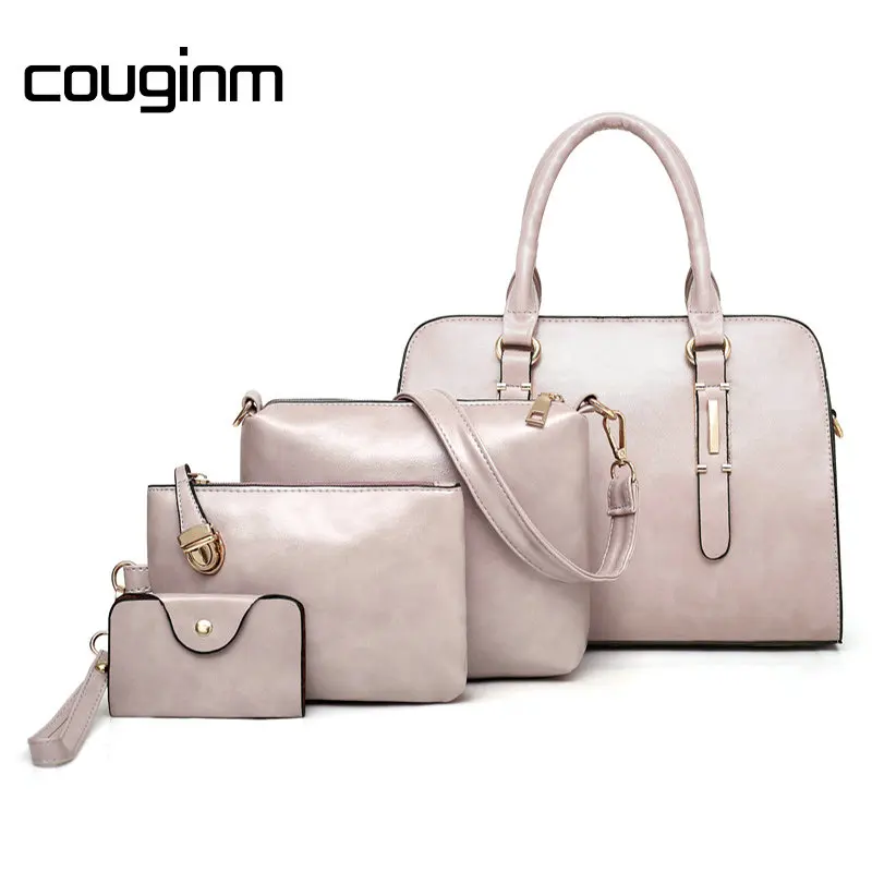 COUGINM High Quality 4 Sets Patent Leather Women Handbags And Purse