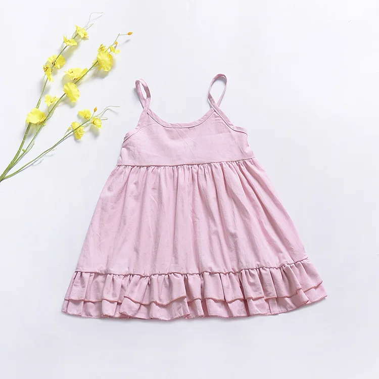

1-4 years princess dress summer belt sleeveless shoulderless solid pink ruched kids dress for girl