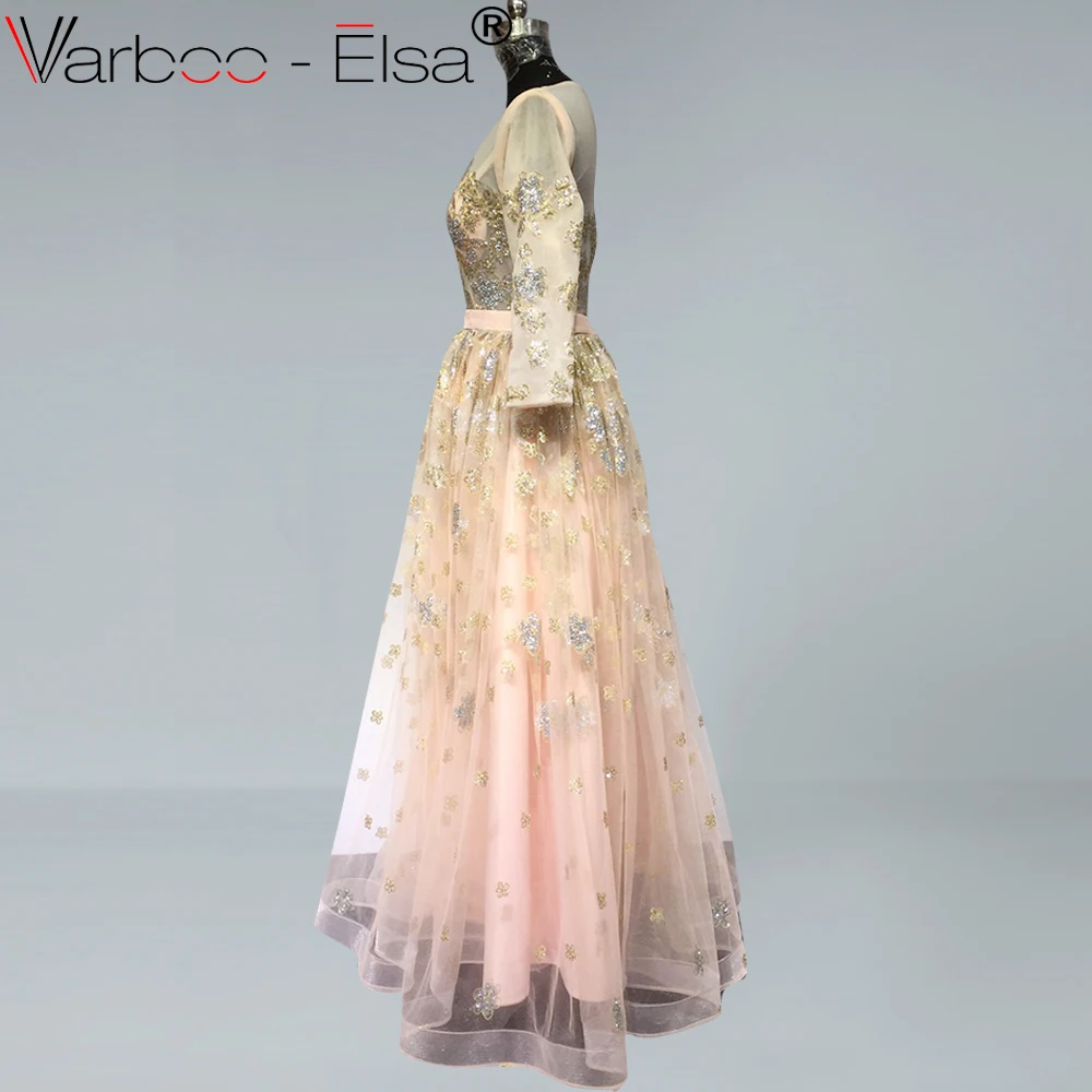 Женское вечернее платье с длинными рукавами VARBOO_ELSA розовое элегантное кафтан