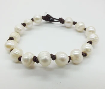 

10PCS , It is great alone, this handmade design , brown leather rope and freshwater pearls , designed very classic bracelet