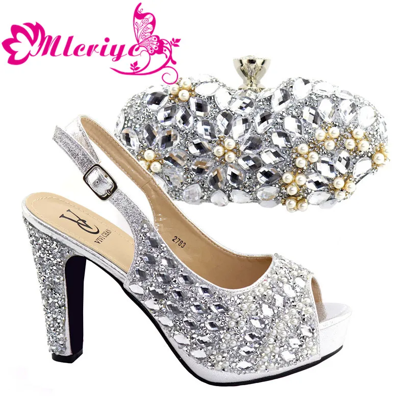 

2019 Italian Matching Shoes And Bag Set African Style Ladies Shoes And Bag To Match For Wedding Dress 2783-silver