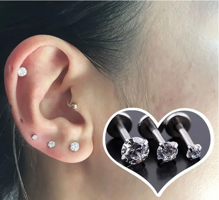 

Free shippment LOT20pcs 16g Body Jewelry Body Piercing - CZ Shining Lip Labret Ring Ear Helix Bar Lip Piercing 16gx8mmx2/3/4mm