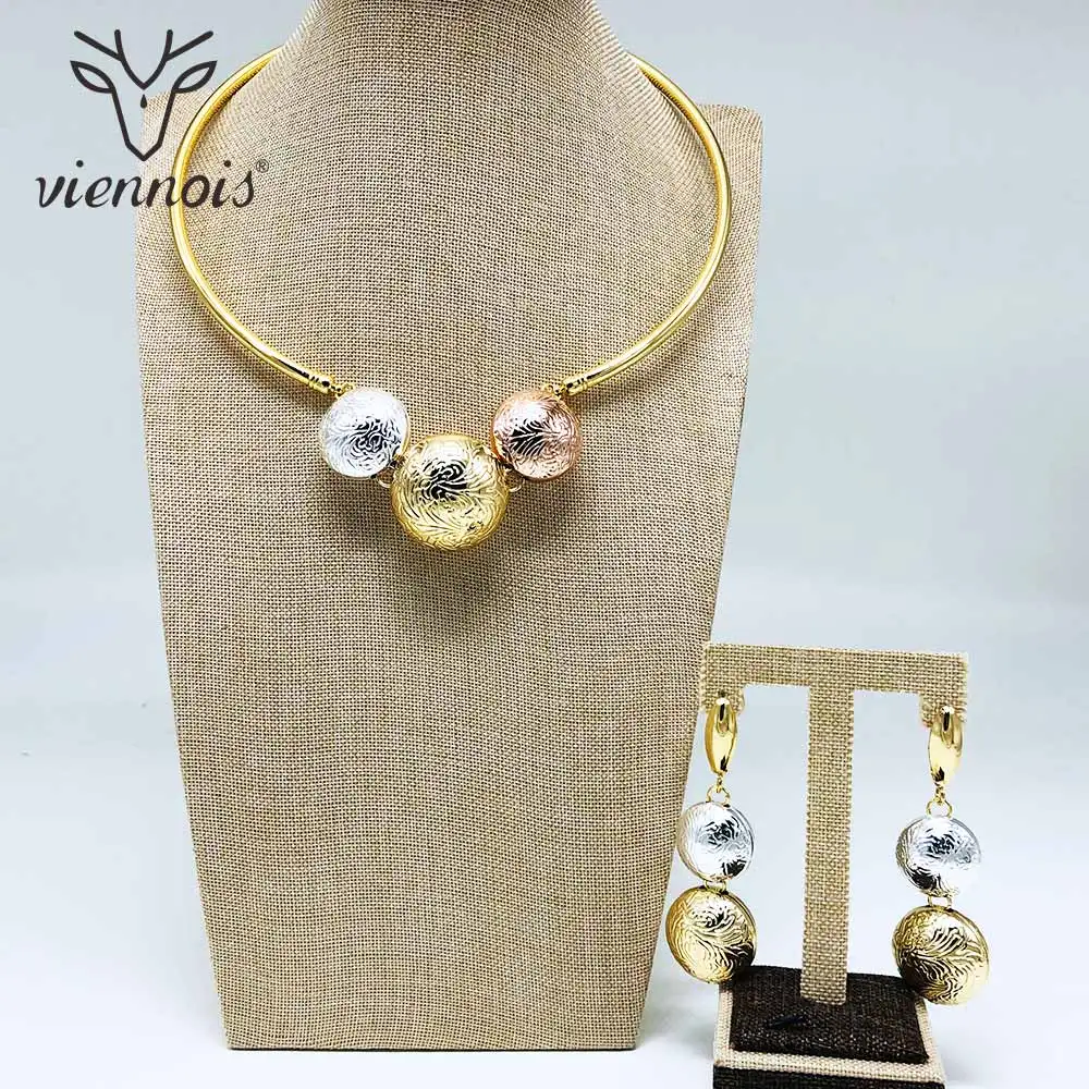 Viennois Модный золотой цвет висячие серьги кулон чокер ожерелье нигерийский набор