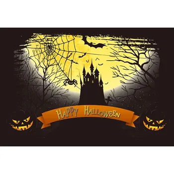 

Vinyl night Moonlight Photography Background Magic Castle And Pumpkin halloween Backdrop for newborn children photo studio