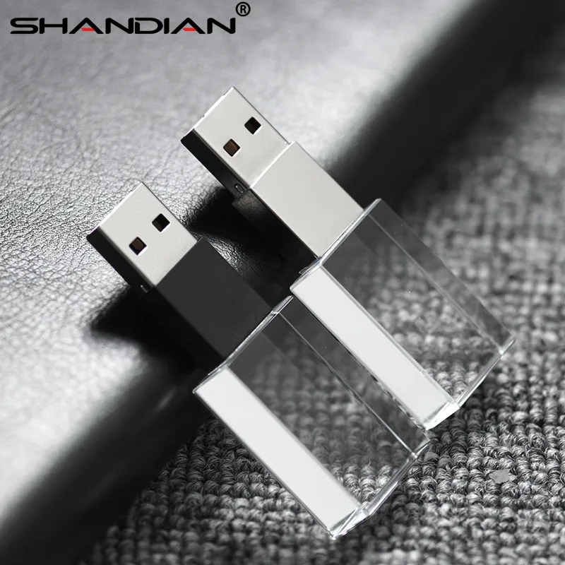 

SHANDIAN Crystal usb sticks 3D print custom logo 4GB 16GGB usb flash pendrive 32GB 64GB transparent glass(over 10 pcs free logo)