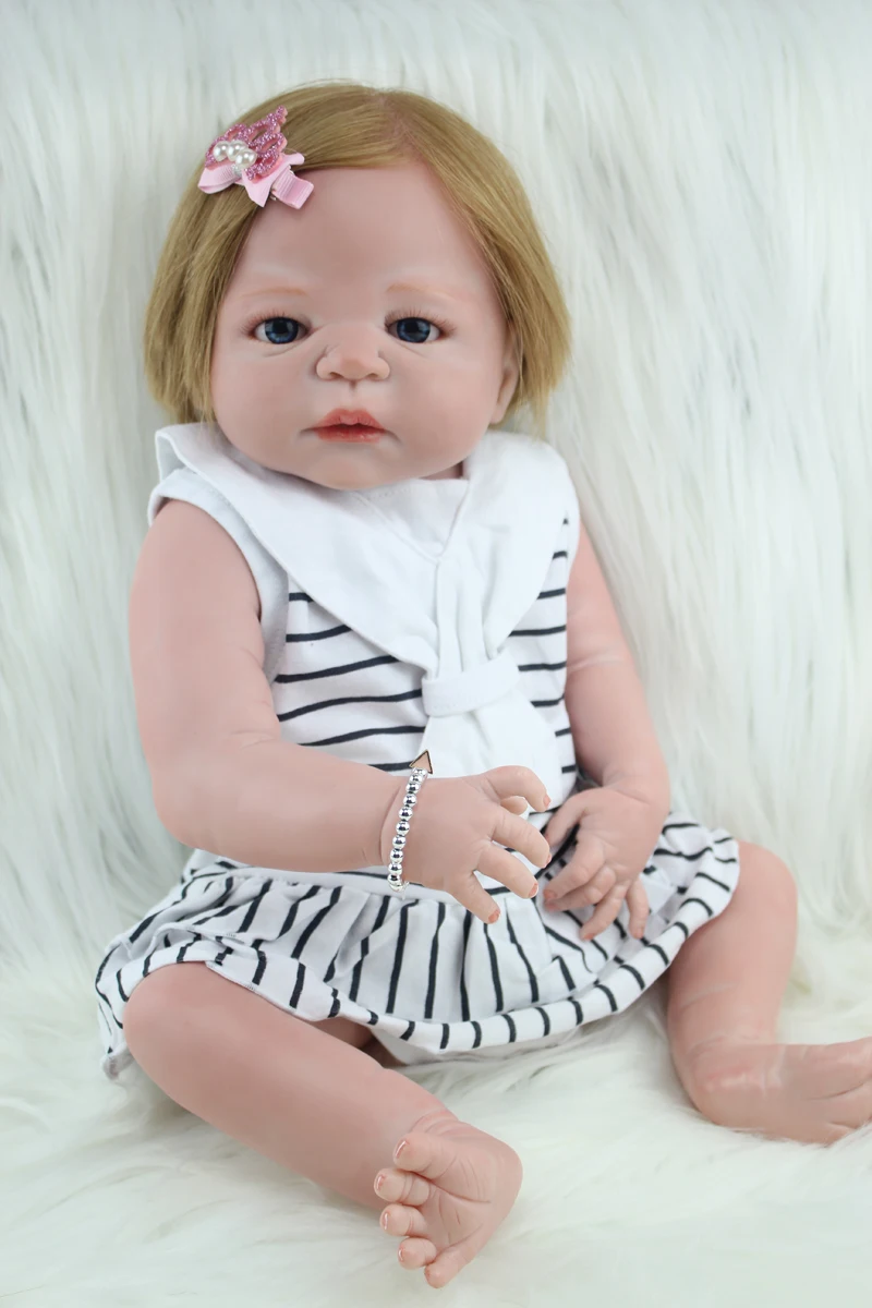 Full Silicone Body Reborn Baby Girl Doll Toys Lifelike Human Hair
