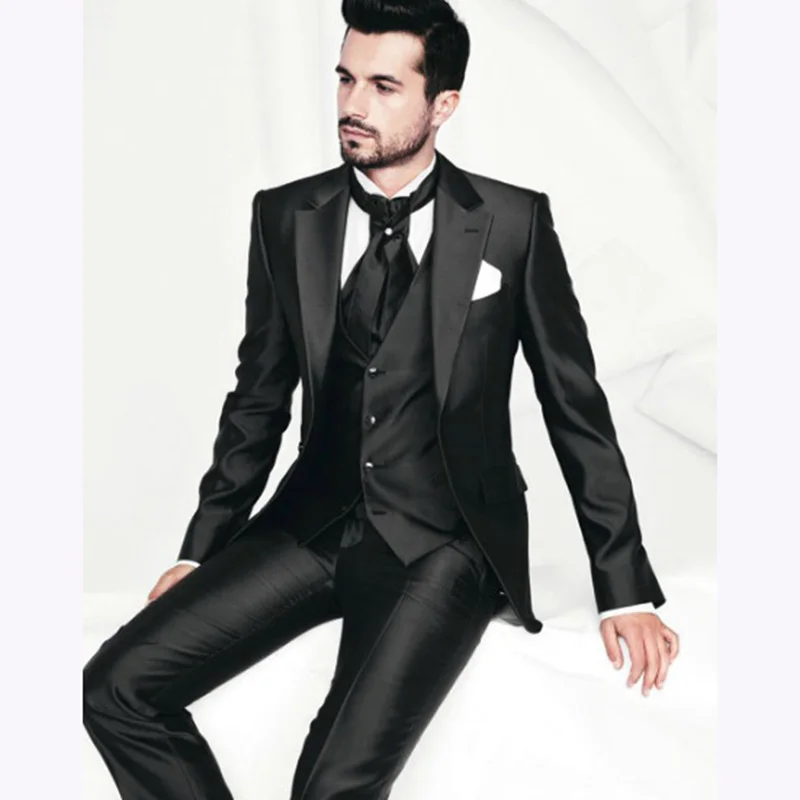 

Custom Made Black Men Suit One Button Best Mens Suits Wedding Dress Best Man Coat Terno (coat+pants+vest)