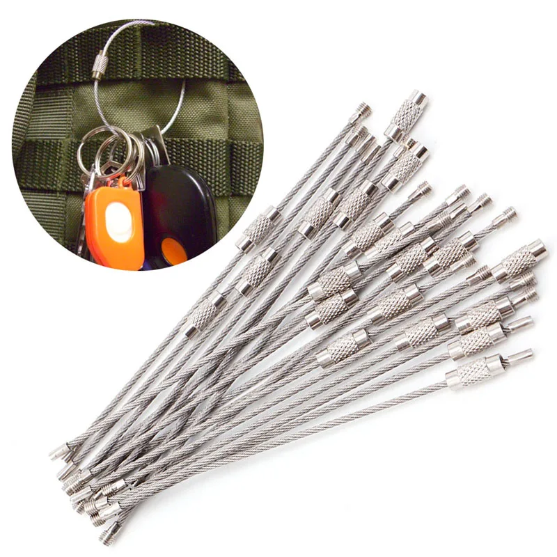 1Pc Stainless Steel EDC Key Ring Chain Wire Rope Cable Outdoor Hiking Screw Lock