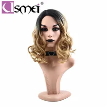USMEI 16 inches wavy Wig Heat Resistant fiber Synthetic short wigs blonde Ombre Hair Wigs For Women cosplay party american wig USMEI 16 inches wavy Wig Heat Resistant fiber Synthetic short wigs blonde Ombre Hair Wigs For Women cosplay party american wig