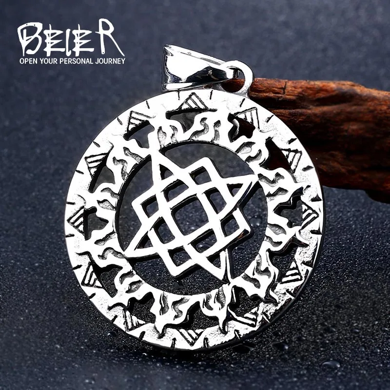 

BEIER Steel Russian Carved Sided Pendants Necklace Norse Viking Charm Star Lada Signet Small Chorm jewelry For man BP8-301