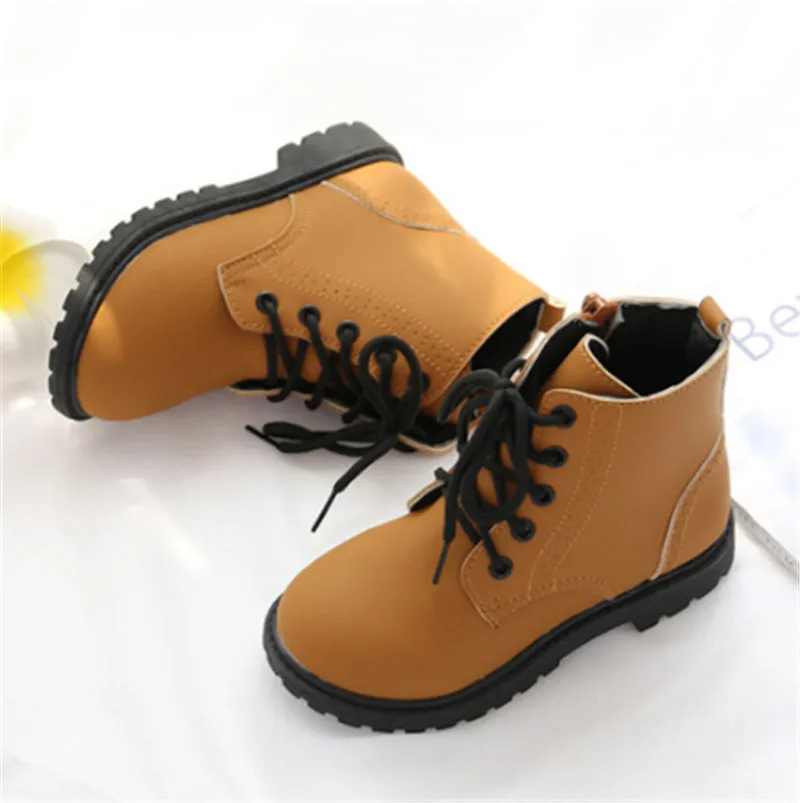 Fashion Girls Boots Martin bota infantil Warm Casual Toddler Kids Boots Solid PU Leather Children Boots For Girls Size 21-37