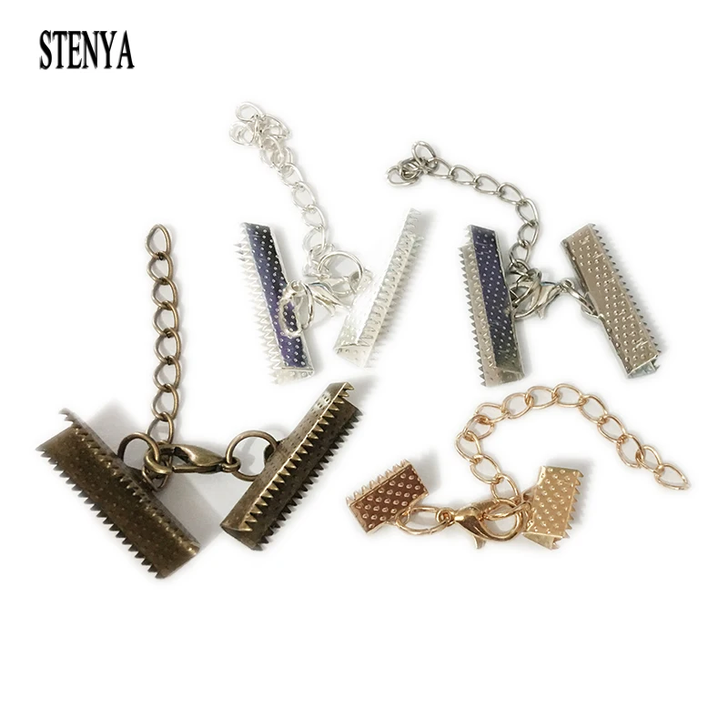 

STENYA Crimp End Beads Cover Lobster Clasps Jump Ring Extended Extention Chains Necklace Flat Leather Cord Foldover Connectors