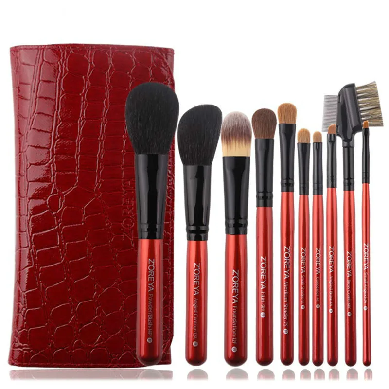 

Zoreya Luxury Red Animal Hair Makeup Brushes Set Powder Concealer Contour Eye Shadow Cosmetic Tools Professional Makeup Set