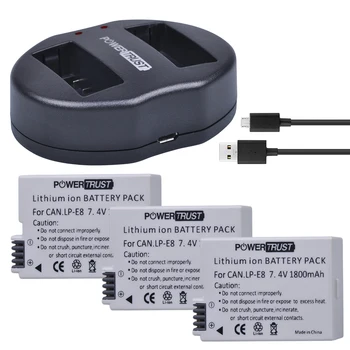 

3Pcs 1800mAh LP-E8 LPE8 LP E8 Battery + Dual USB Charger For Canon EOS 550D 600D 650D 700D kiss X4 X5 X6i X7i Rebel T2i T3i T4i