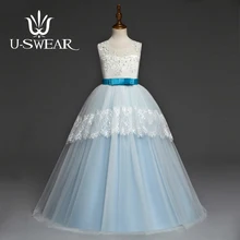 U-SWEAR г.; Новое поступление; Шифоновые Платья с цветочным узором для девочек; бальное платье без рукавов с цветочной аппликацией и кристаллами; vestidos