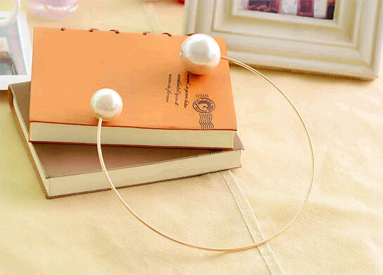 Double Big Simulated Pearl Adjustable Golden Opening Hoop Choker Punk Necklace for Women - Image 5