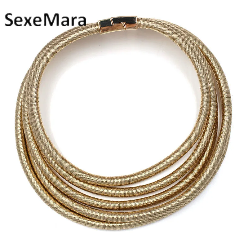 

Big Round Rose Gold Magnetic Layered Necklace Women's Red Blue Black Jewelry for Long Neck Fashion Hyperbole Chain Choker 2018