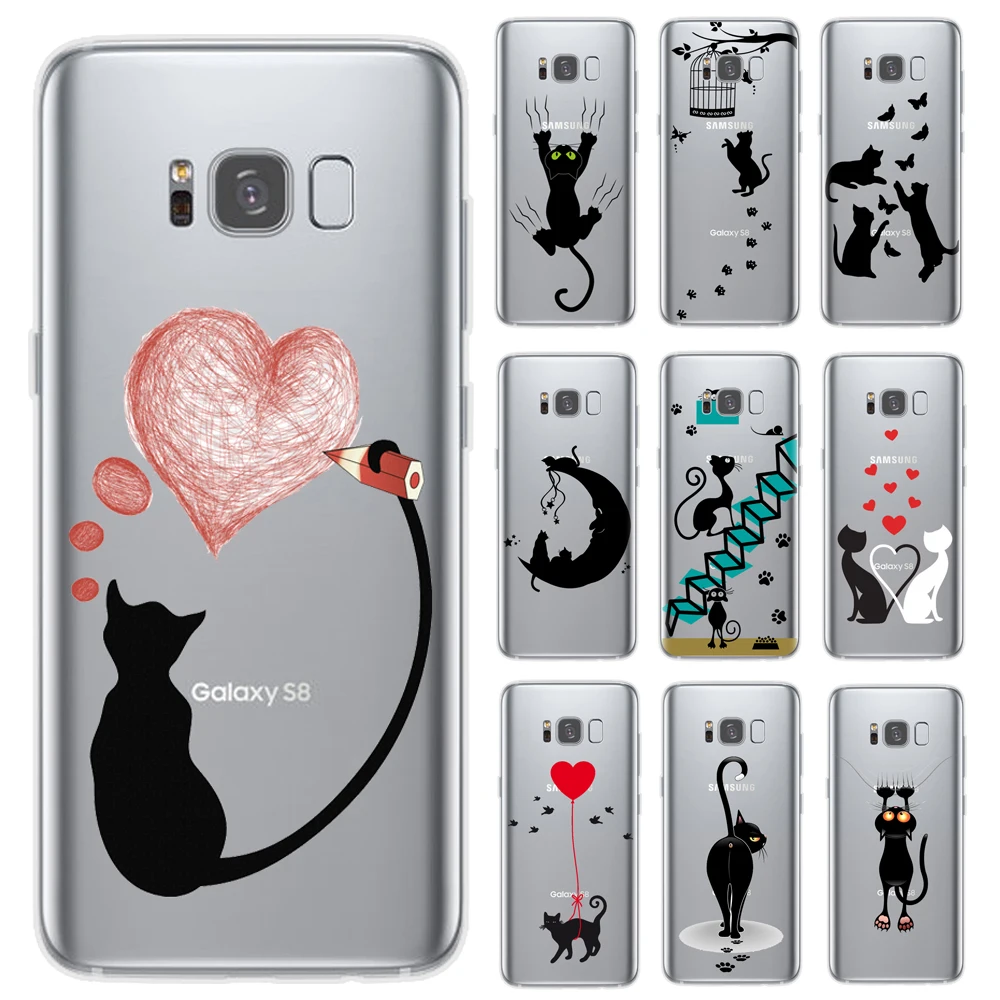 

Soft TPU Phone Case For Samsung Galaxy S6 S7 Edge S8 S9 Plus A5 J3 J5 J7 2016 2017 J4 J6 A6 A8 Plus 2018 Cute Cat Steele Cover