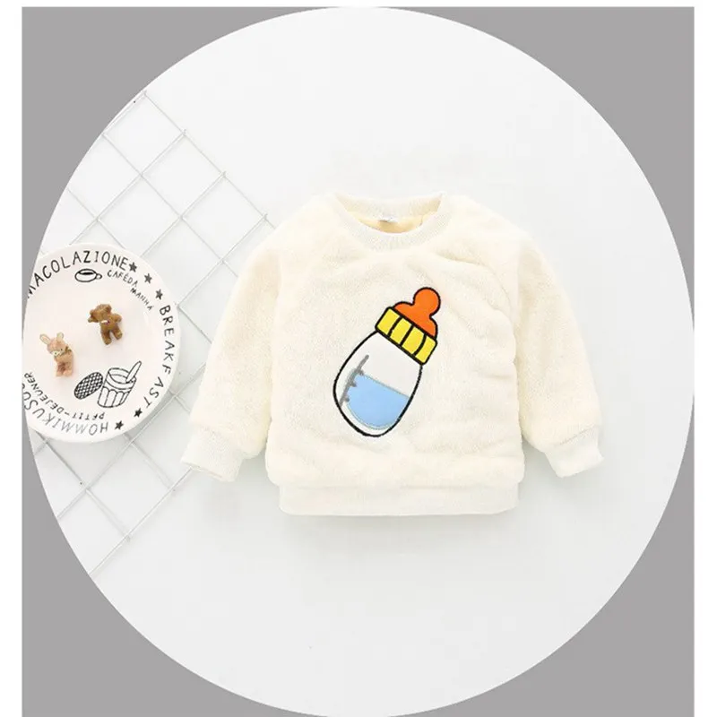 Детские топы; сезон осень-зима; пушистые толстовки с круглым вырезом и рисунком бутылки для малышей однотонная Одежда для мальчиков и девочек; детская одежда - Цвет: Белый