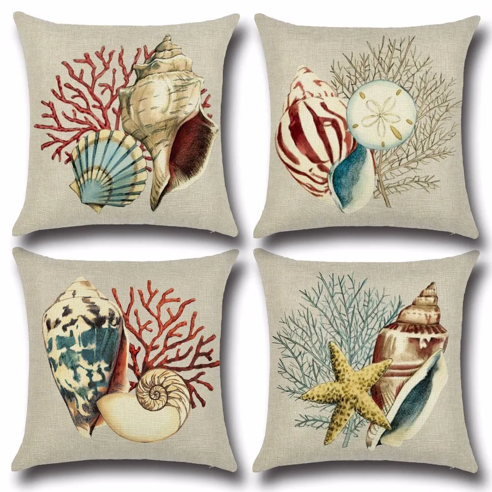 

1PC Mediterranean Sea Beach Style Starfish Shell Cushion Covers Pillowcase Decorative Pillow Cover 45x45cm Home Decor OU 009