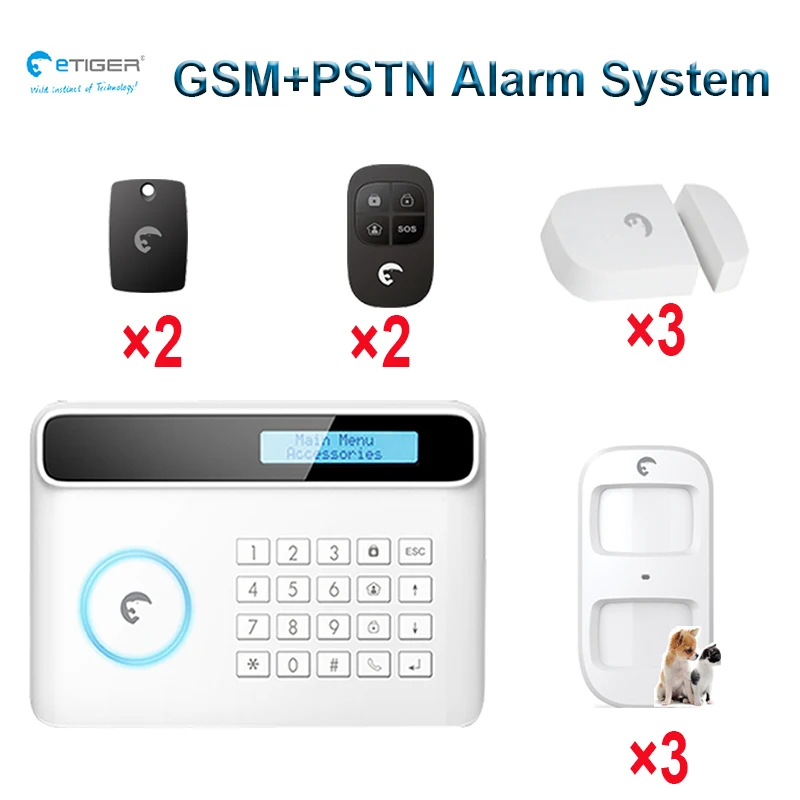eTIGER Tamper and Power alarm GSM/PSTN Alarm Wireless APP Control Home Burglar Security System