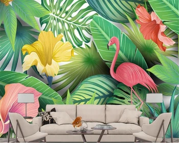 

beibehang papel muralModern hand painted watercolor tropical plant flamingo sofa background wallpaper wallpapers for living room