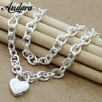 

Trendy Style 925 Silver Color Nice Of Heart Lock Necklaces & Pendants Choker Necklace For Women Christmas Gift N150