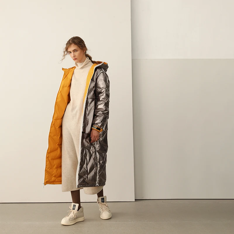 IRINAW159 2018 Winter Collection new arrival casual long simple reversible white duck down jacket coat women