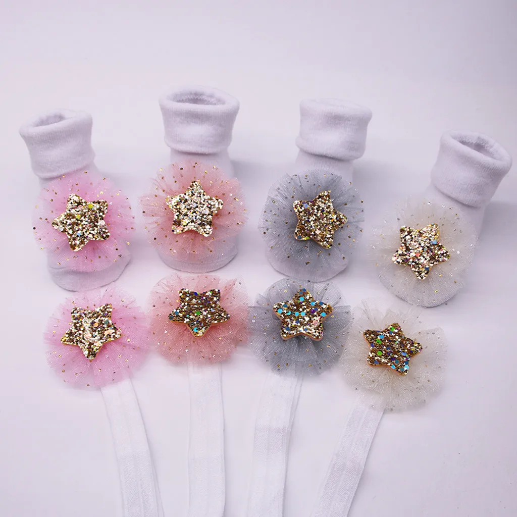 

Anti-slip Socks Infant Socks +1PC Hair Belt Toddler Girls Sequins MM521