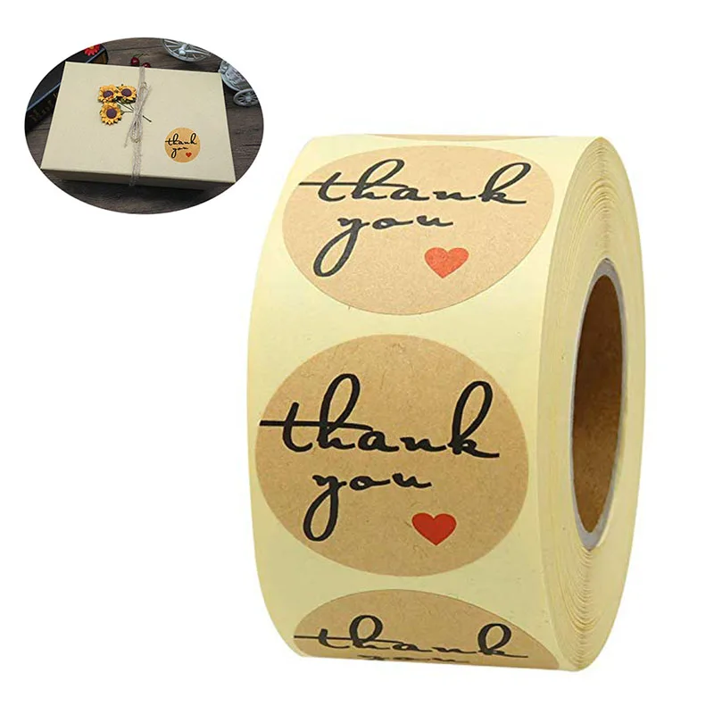 

Natural Kraft round thank you Stickers seal labels scrapbooking stickers for Package stationery sticker 500 Labels/roll
