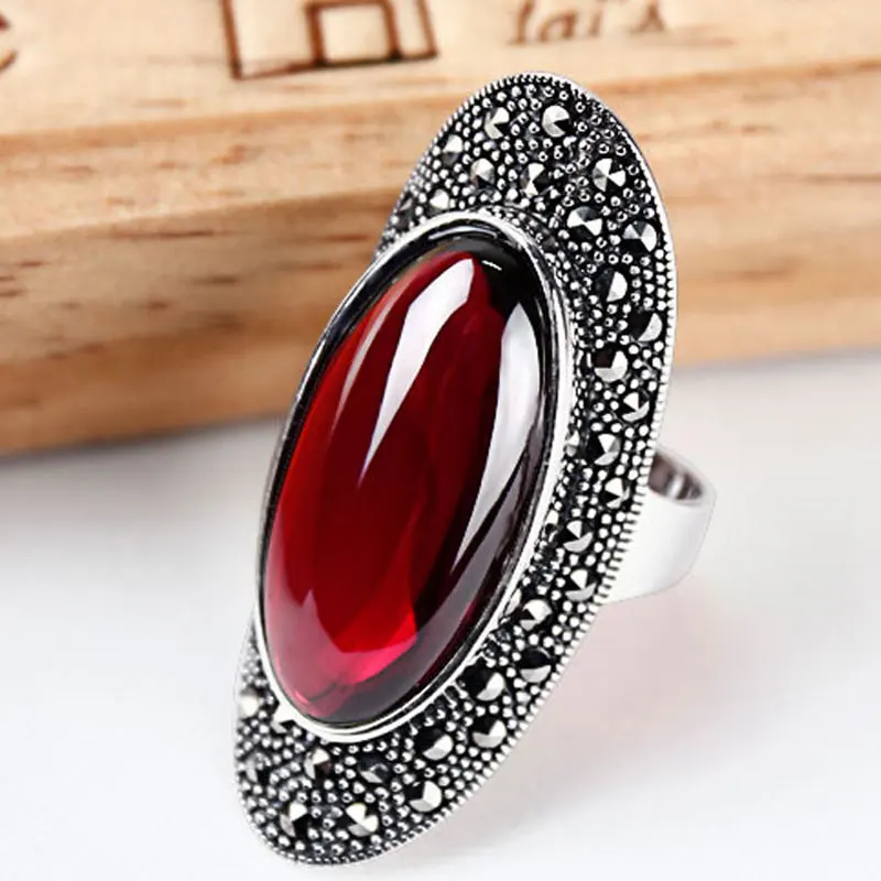 JIASHUNTAI Vintage 925 Sterling Silver Rings For Women Retro Big Wedding Rings Thai Silver Jewelry Female 4 Color