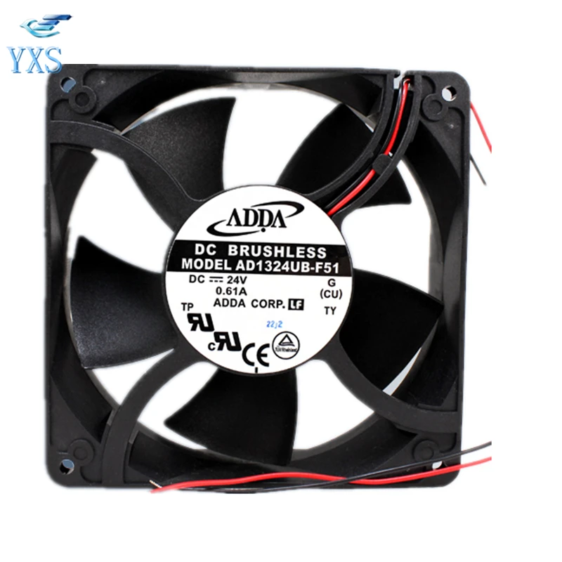 

AD1324UB-F51 DC 24V 0.61A 14.64W 3500RPM 2 Wires 12738 12cm 127*127*38mm Ball Bearing Cooling Fan