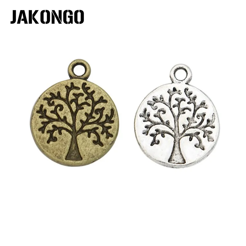 JAKONGO 20pcs Antique Silver Plated Round Tree of Life Charms Pendants for Jewelry Making DIY Handmade Craft 14x12mm | Украшения и