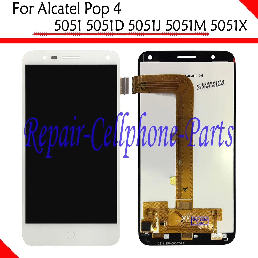 

White New Full LCD DIsplay + Touch Screen Digitizer Assembly For Alcatel Pop 4 5051 5051D 5051J 5051M 5051X Free Shipping