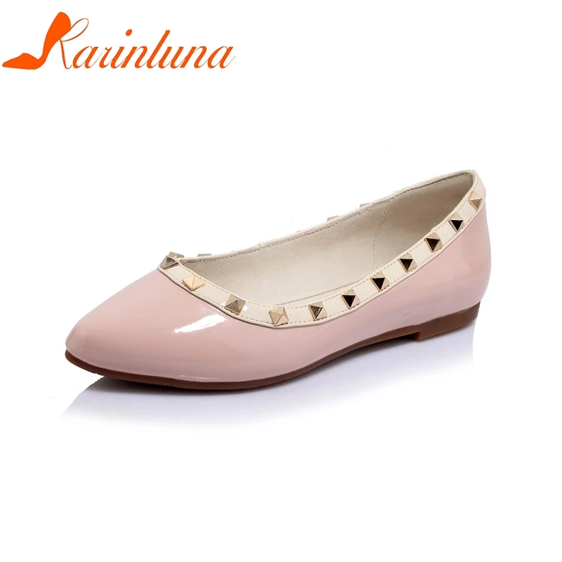 Printemps De Confortable Solide 40 Nouvelle Peu Taille 34 Rose Profonde Decroation Femmes Bout En Casual Métal Karinluna Femme Plat blanc Grande Appartements Chaussures Pointu 5naq1SZ
