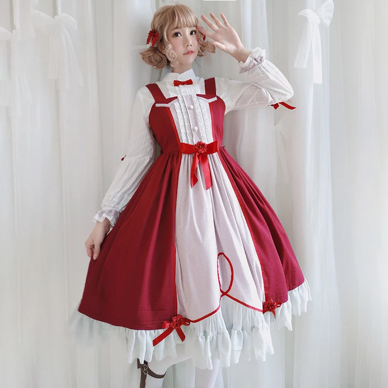 

Princess daily sweet lolita dress vintage lace bowknot high waist victorian dress kawaii girl gothic lolita jsk cosplay loli