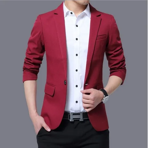 Мужской тонкий формальный Блейзер деловая Повседневная Куртка Блейзер для мужчин дешевые большой s Masculino красный хаки черный плюс размеры 4xl 5xl - Цвет: Красный